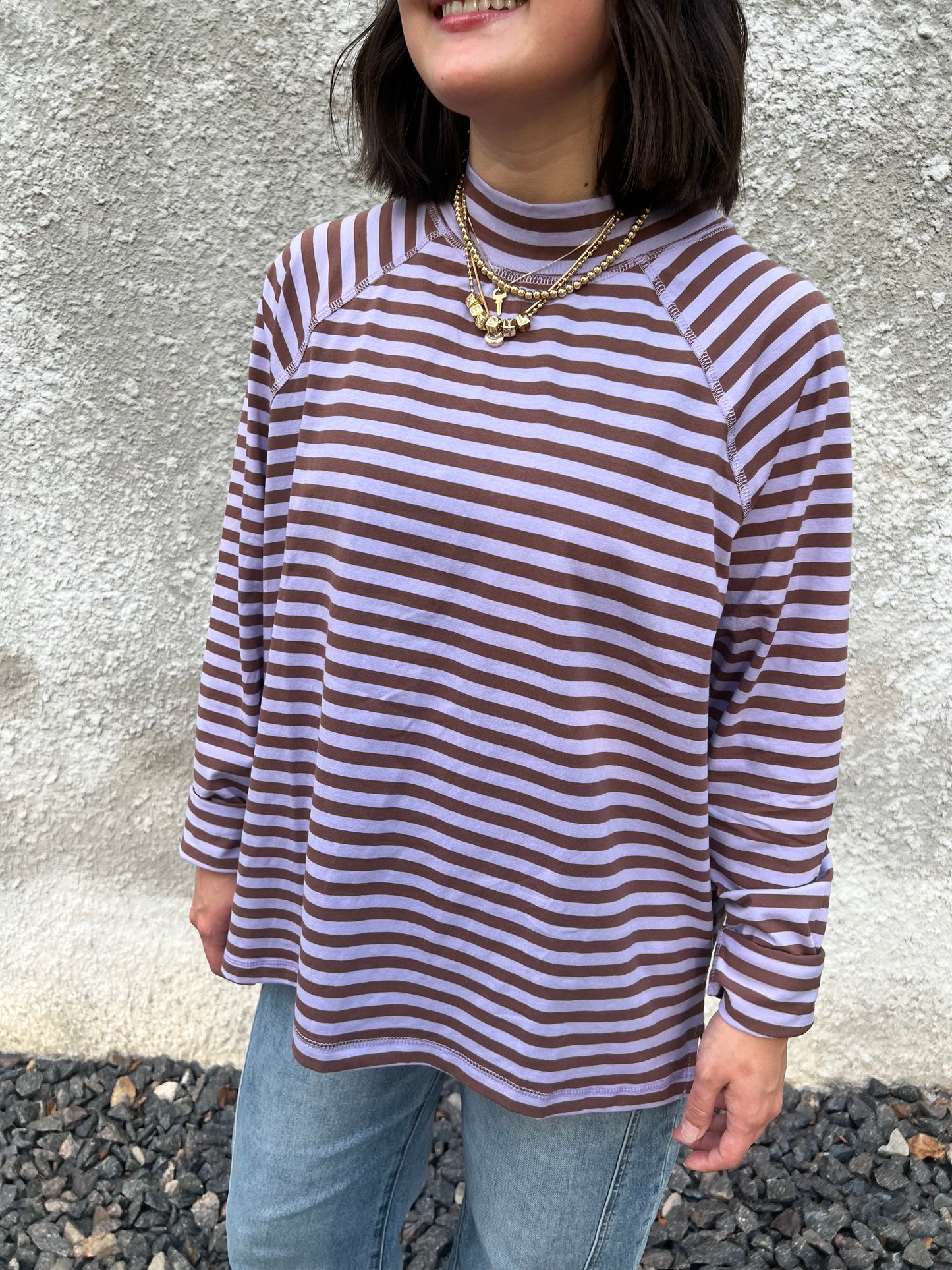 STRIPE MOCK NECK
