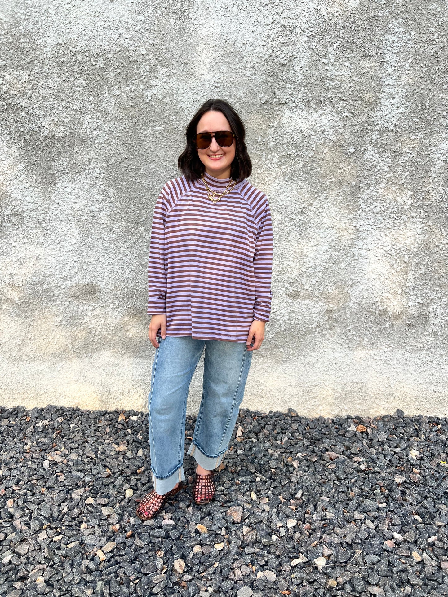 STRIPE MOCK NECK