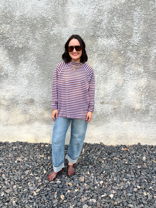 STRIPE MOCK NECK