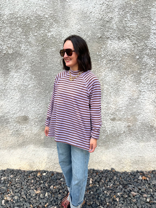 STRIPE MOCK NECK